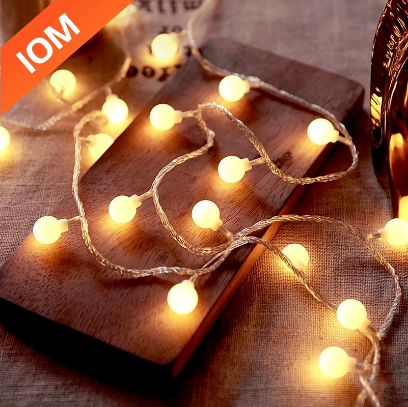 Guirnalda de luces LED con bola de alimentación por USB/batería de 10M, guirnalda de luces para exteriores, luces de hadas para jardín y boda, decoración navideña