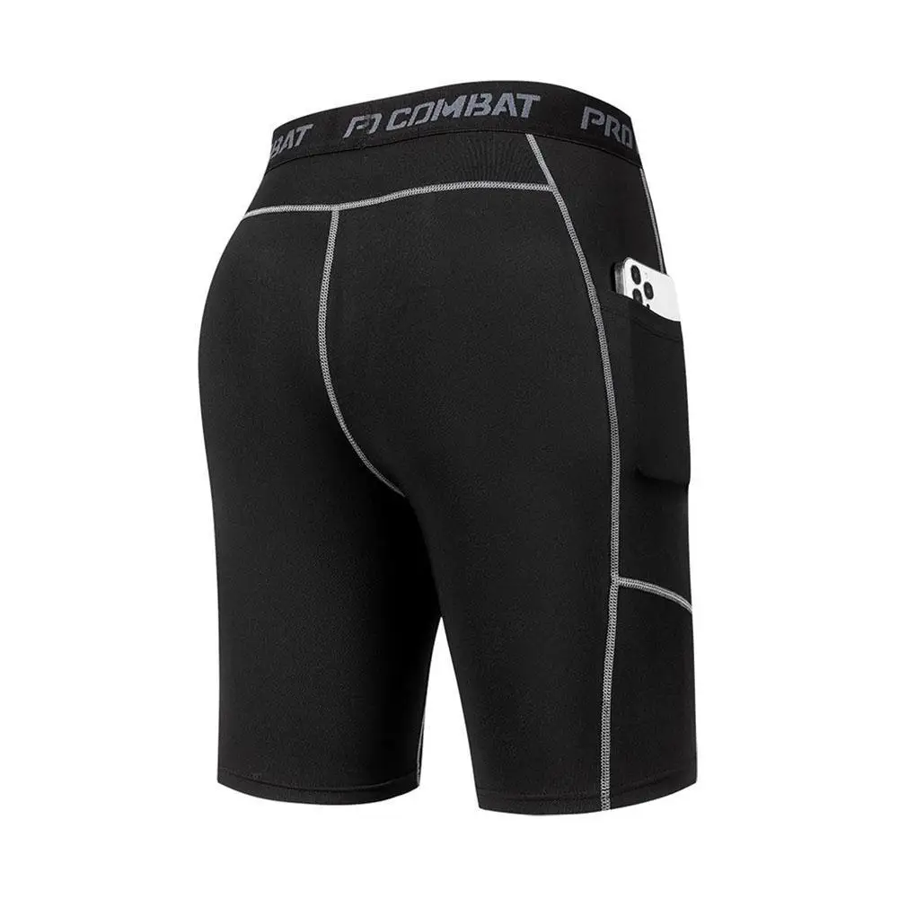 Calça curta de compressão elástica masculina, calça seca rápida, shorts de ginástica com bolso, tamanho grande, apertada para treinamento de ginástica, preta, nova