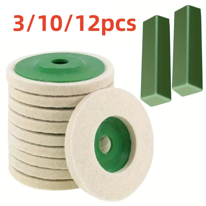 3-12pcs100mm Polishing Wool Wheel Grinding Disc 4" Industrial Wool Felt Wheel Metal Rust Removal Grinding Disc for Angle Grinder