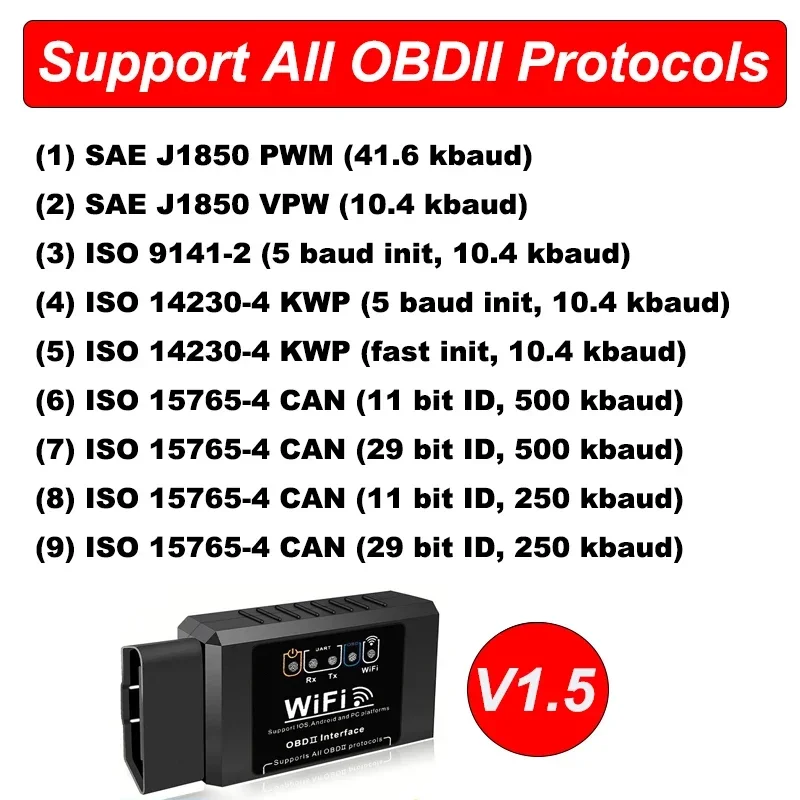 Elm327 wifi obd2 leitor de código scanner ferramentas diagnóstico do carro v1.5 wifi para android/ios/pc obd2 interface adaptador