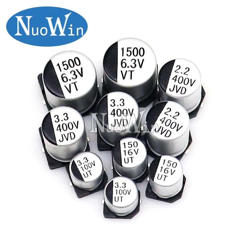 10 Uds condensador electrolítico de aluminio SMD 10V/16V/25V/35V/50V 0,47 UF 2,2 UF 10 UF 33 UF 68 UF 100 UF 220 UF 330 UF 470 UF 1000 UF