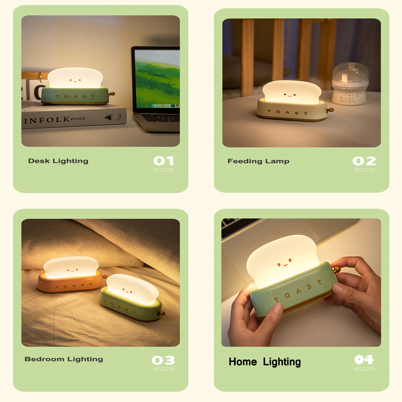 Lampada da tavolo per pane tostato, tostapane, luce notturna, lampada a LED ricaricabile USB creativa, decorazione per la camera da letto del bambino, per il regalo di compleanno