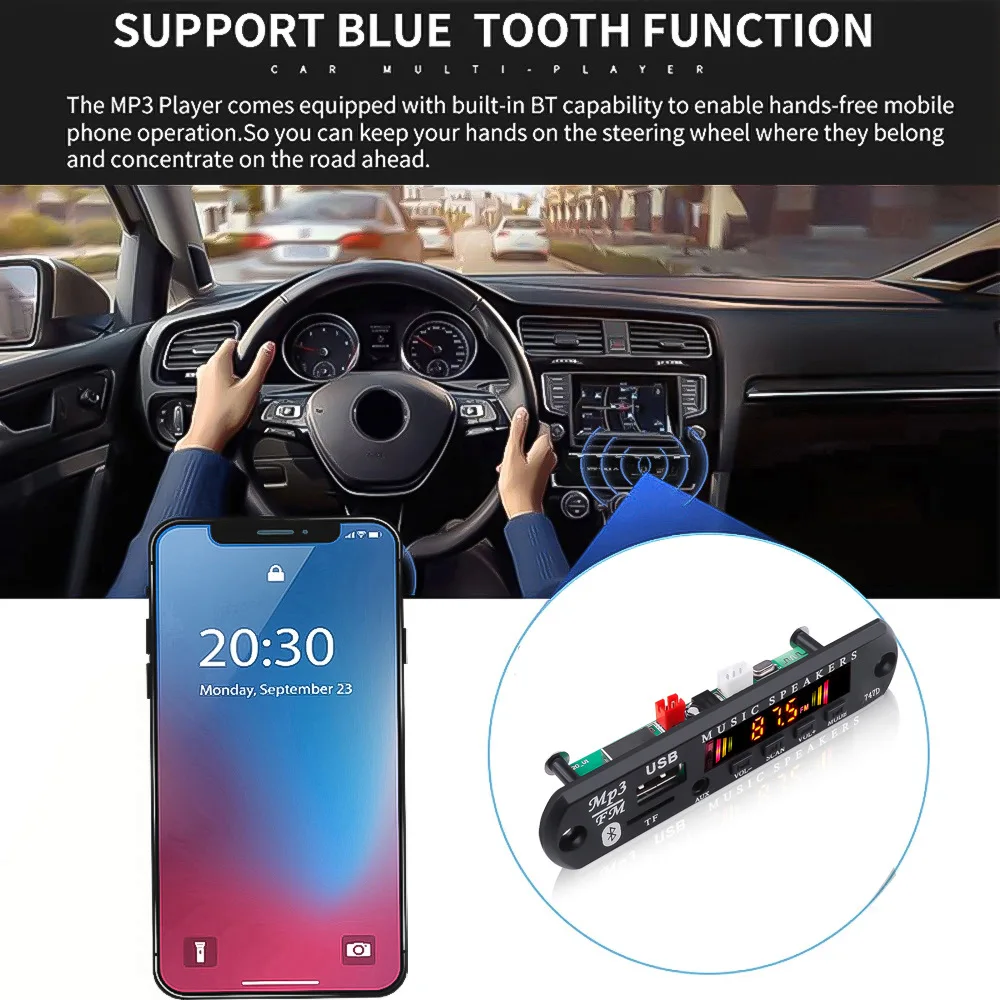 MP3 Player Decoder Board Color 12v*50W Screen Bluet00th 5.0 Amplifier TF Radio USB Recording Module for Car Audio DIY Speakerrol