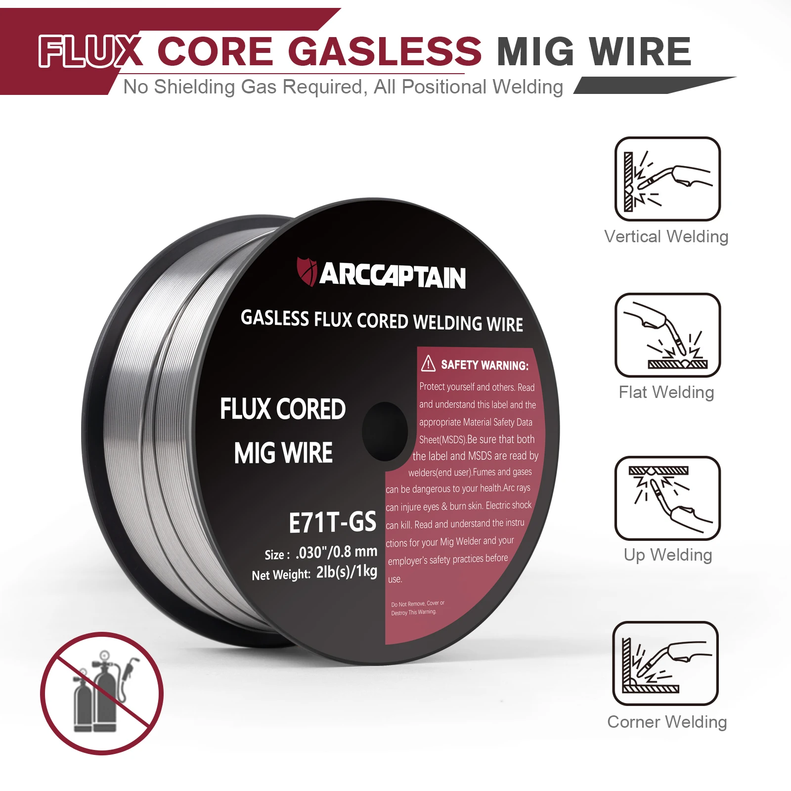 ARCCAPTAIN ลวดเชื่อม Gasless Flux Cored 0.8 0.9 มม.1 ม้วน 1 กก.E71T-GS เครื่องเชื่อม MIG อุปกรณ์เสริมสําหรับ MIG บัดกรี