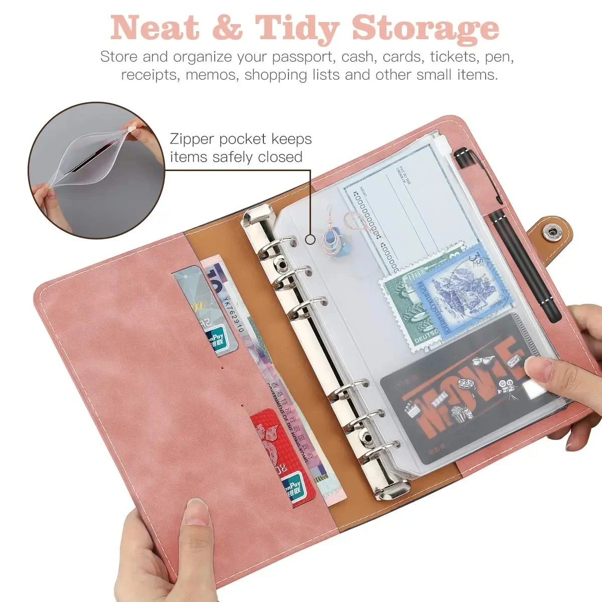 2024 Raccoglitore economico A6 PU Notebook in pelle Buste per contanti Sistema Set Tasche raccoglitore a clip per risparmiare denaro Bill Organizer Regali