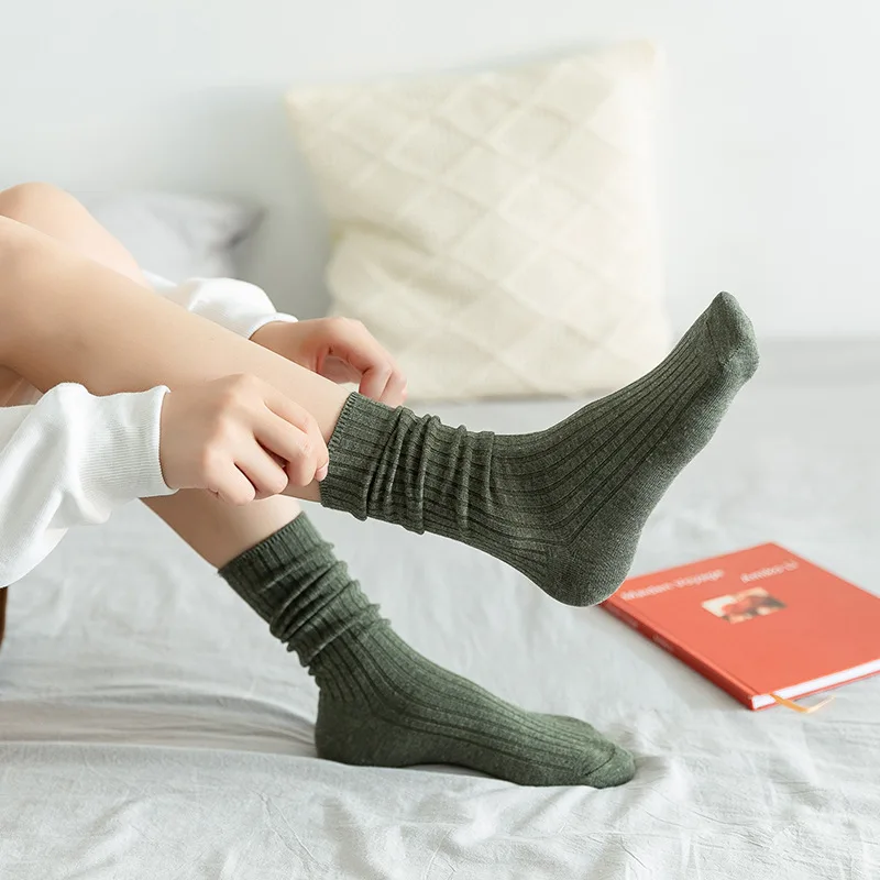 Chaussettes mi-bas respirantes pour femmes, chaussettes simples, rayures douces, décontractées, document uni, haute qualité, automne et hiver, 1 paire