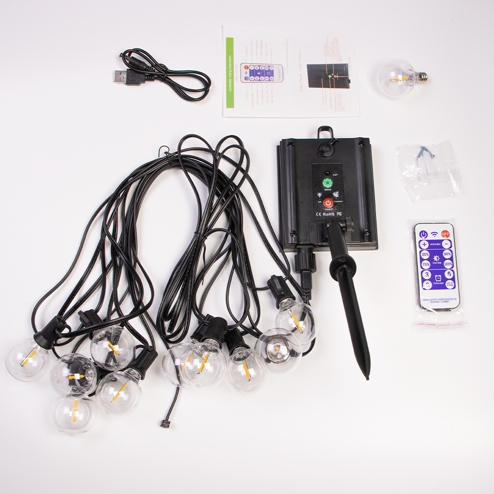 12M 30 LED G40 Luci a corda solari Luci da patio per esterni Luci a sospensione a globo impermeabili alimentate a energia solare e USB con infrangibile