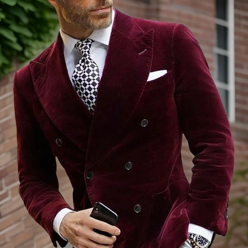 ผู้ชายกํามะหยี่Blazerสําหรับอาหารค่ําอิตาเลี่ยนสไตล์Double Breastedสูบบุหรี่Elegant Coatสําหรับงานแต่งงานพรหมปาร์ตี้ 2024
