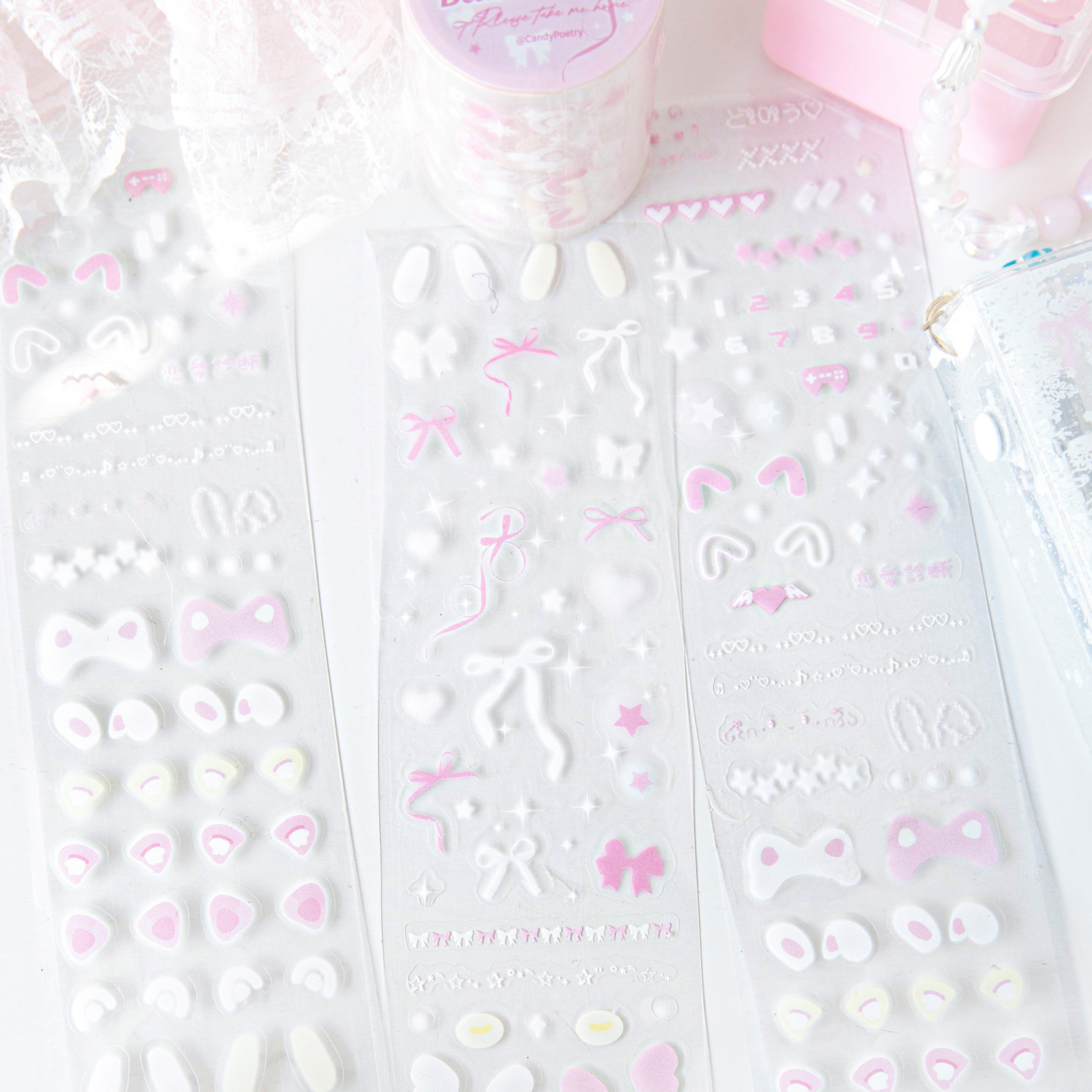 Cinta para mascotas con Orejas de conejo de dibujos animados, decoración de grafiti de estilo coreano, ídolo Kpop, foto Deco, Toploader, pegatina para álbum de recortes DIY, 1 ud.