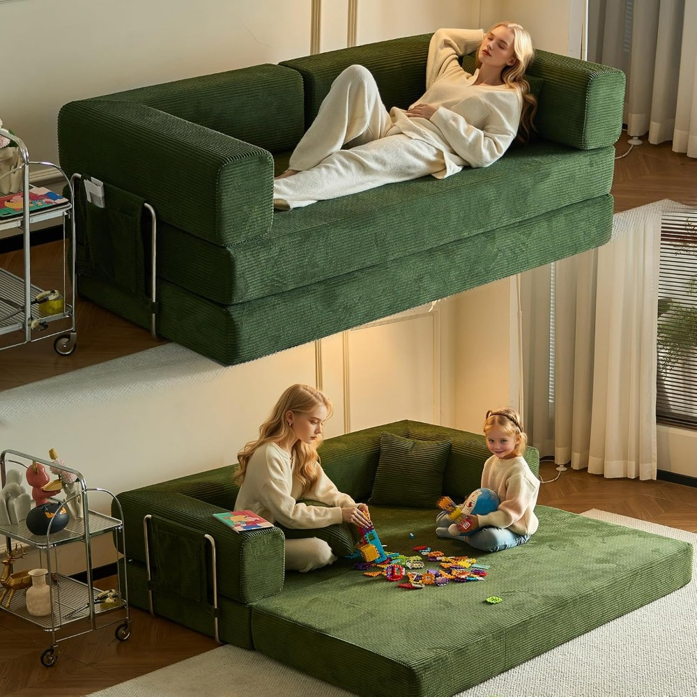 Folding Sofa Bed Convertable Corduroy Couch King Size Floor Sleeper 4-in-1 Modular Sofa Fold Out Futon Lounge Comfy Lazy cama
