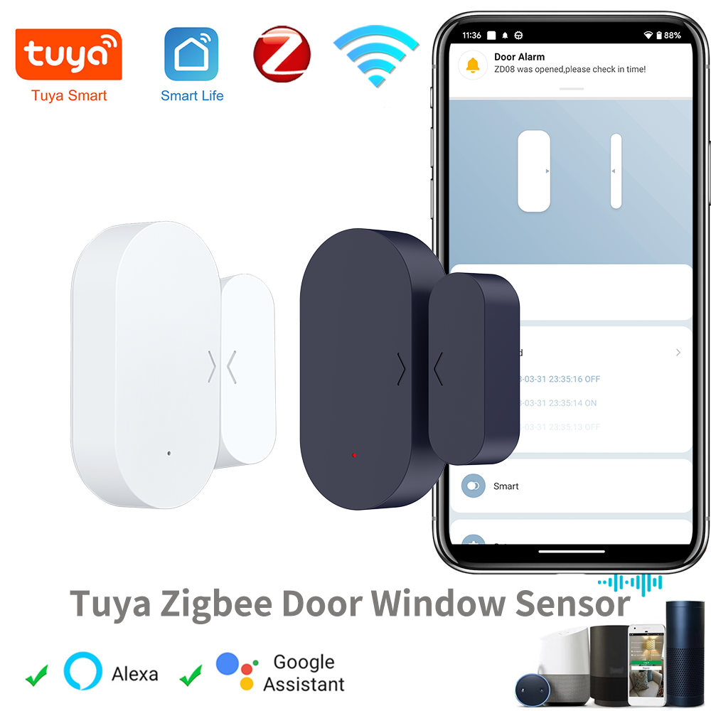 Датчик двери и окна Tuya Zigbee, охранная сигнализация, автоматизация умного дома, защита безопасности, умная жизнь, работа с Alexa Google Home