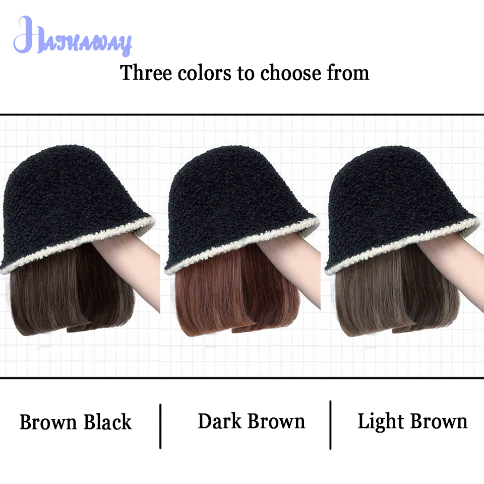 Chapéu de lã curta feminino, Chapéu de pescador, Sintético, Explosões com cabelo, Natural, Cabeça cheia, Roupa diária, Moda