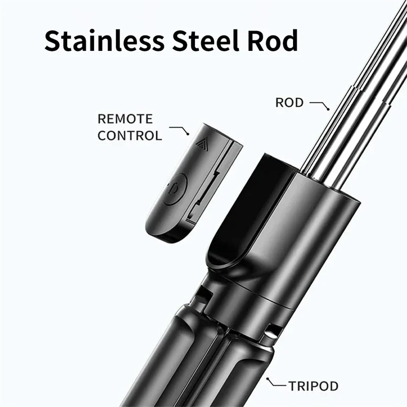 Wireless Selfie Stick with Tripod Stand and Light, Bluetooth Remote, Extendable for iPhone, Mobile Phone, TikTok Live Streaming