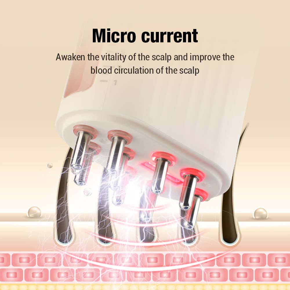 Microcurrent หัวนวดหนังศีรษะ 625nm LED Light Therapy การสั่นสะเทือนนวดหวียา Liquid Oil Applicator Hair Growth หวี