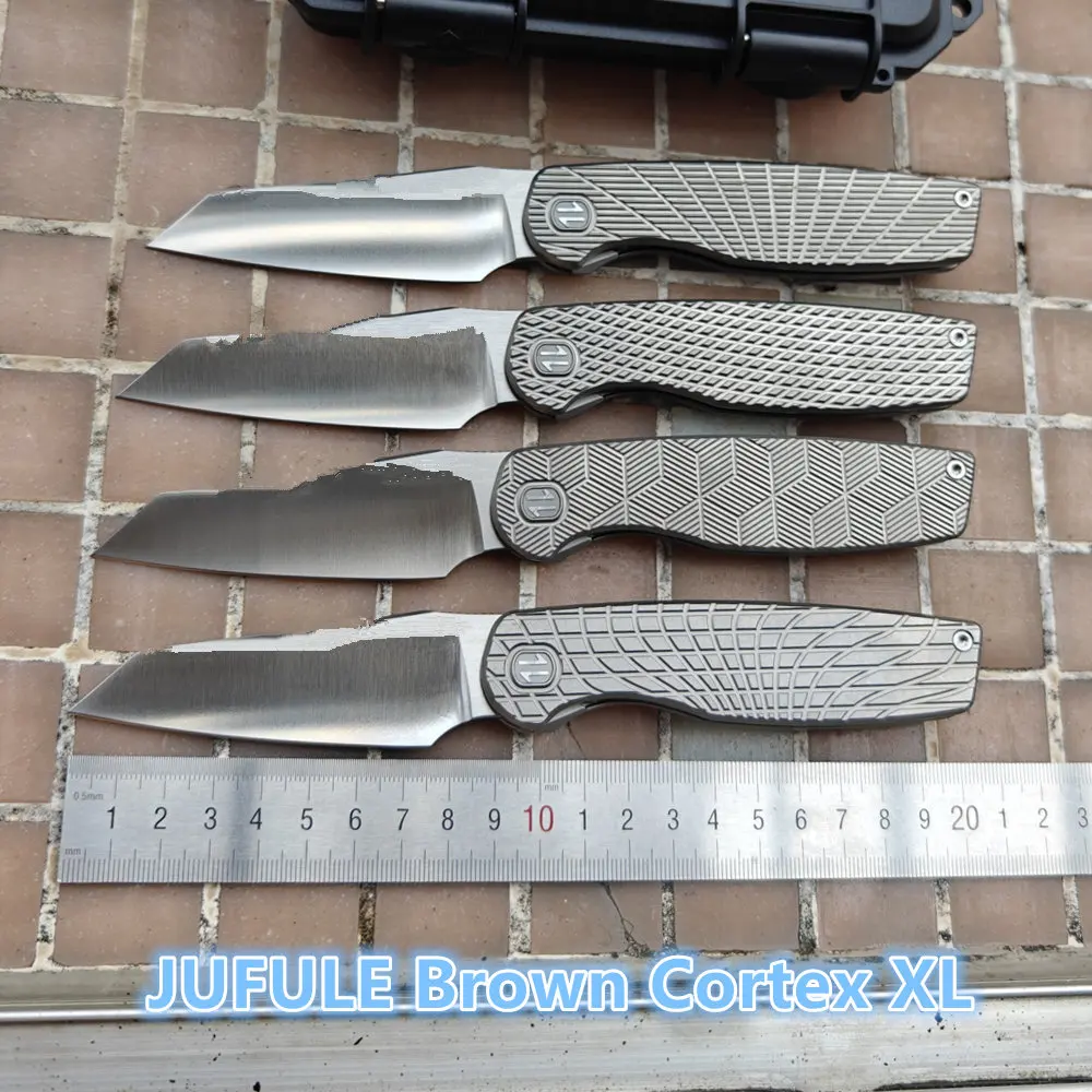 JUFULE New Brown Cortex XL Front Flipper Titanium 154CM Steel Ceramic Bearing Pocket EDC Tool Camping Hunt Outdoor Folding Knife