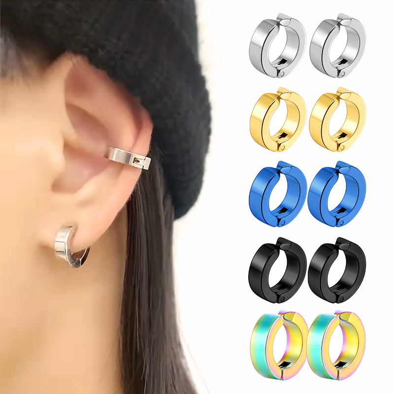 2 pçs clássico coreano punk aço inoxidável clipe de orelha brincos para homens mulheres preto sem piercing falso orelha círculo nova pop jóias