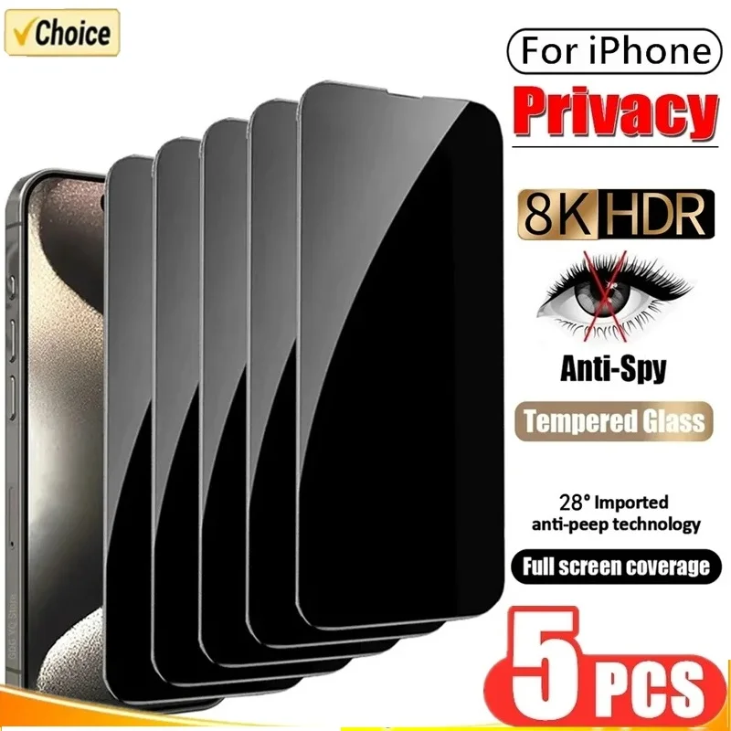 1-5 pezzi protezione schermo privacy per iPhone 14 13 12 11 15 Pro Max Mini 7 8 Plus vetro anti-spia per IPhone 15 PRO X XR XS MAX SE