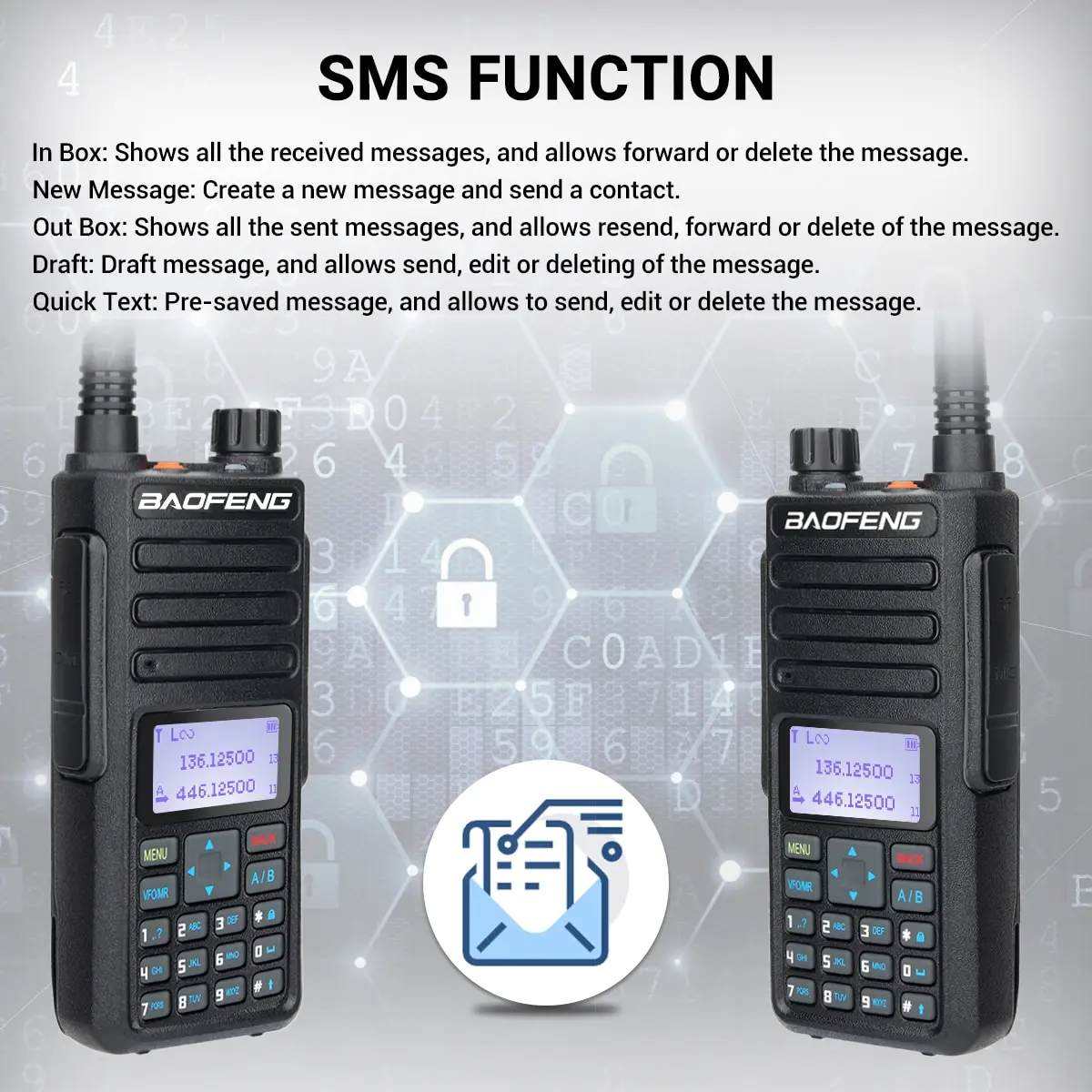 Baofeng DR-1801 Walkie Talkie Nivel 1 2 Ranura de tiempo dual DM-1801 digital Actualizado UV Banda dual 136-174 y 400-470MHz Radio DMR