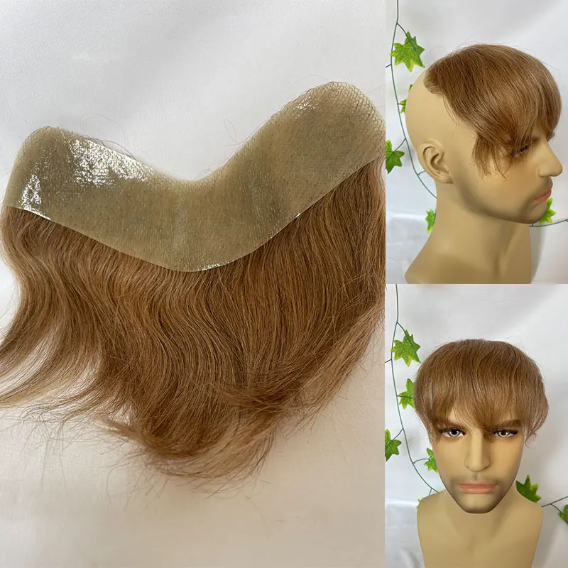 4 × 18 センチメートルスキン PU かつら男フロントヘアライン V スタイル人毛ウィッグ男性のための 100% 人間レミーかつらシステム高品質男性かつら