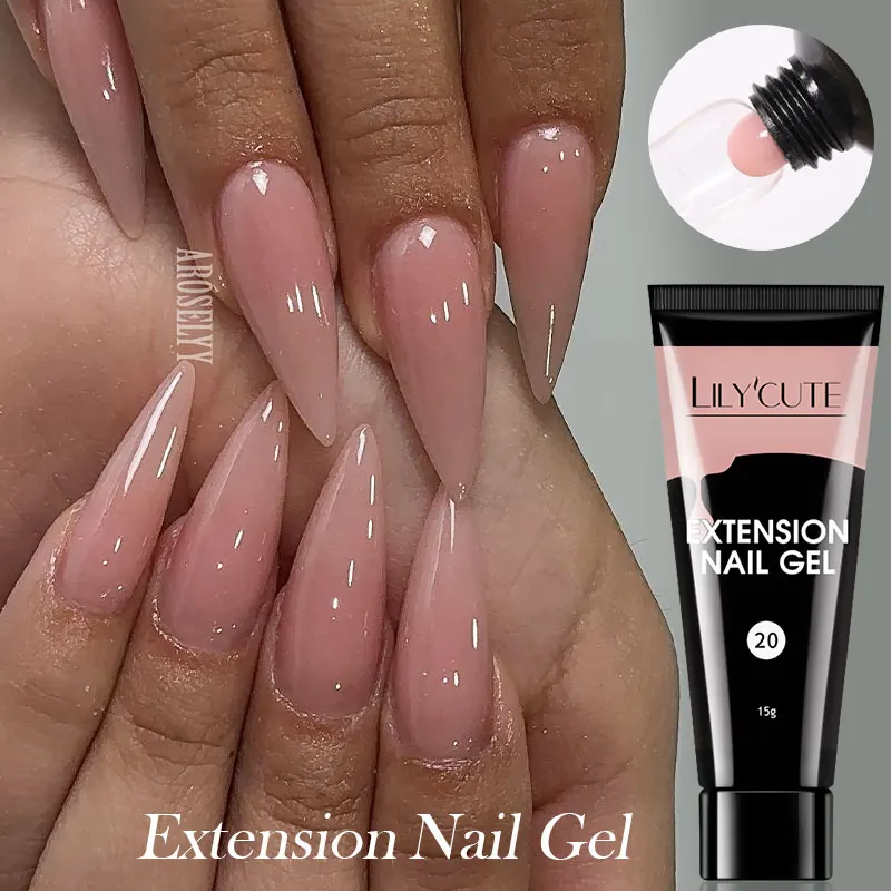 LILYCUTE 15ML Quick EXTENSION GEL เล็บ Nude นมสีขาวนิ้วมือยืดอะคริลิคคริสตัลการก่อสร้าง Hard GEL เคลือบเงา