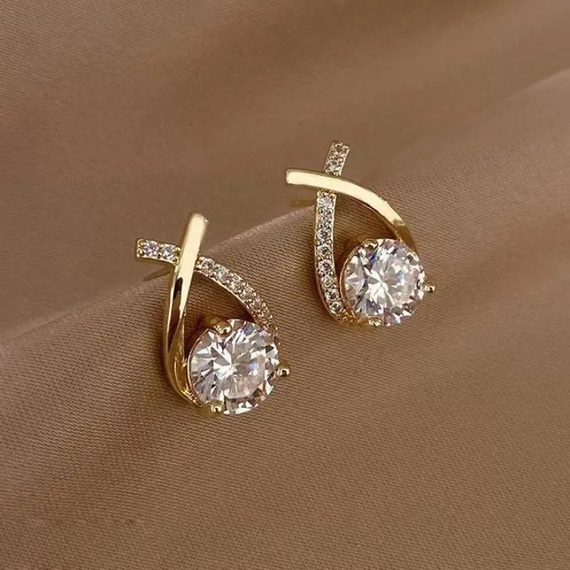 925 zilveren naald Koreaanse mode zirkoon geometrische oorbellen voor vrouwen sieraden 2025, trending luxe kristallen kruis oorbellen