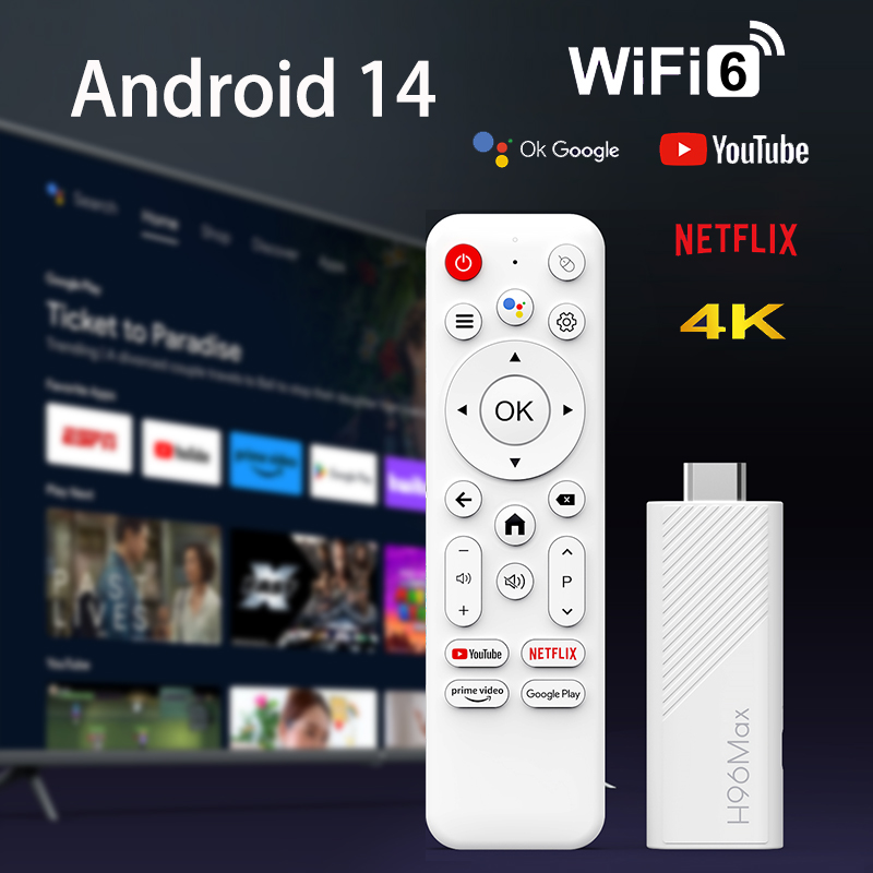 Smart TV Stick H96 MAX H313 Android 14 2.4G 5G Wifi6 Home Media Player 2GB 8GB 16GB Voice Assistant Android TV Stick