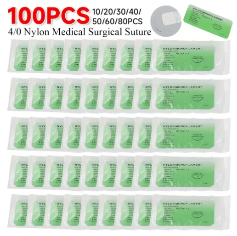 1–100 Stück 4/0 medizinisches Monofilament-Nylon, einzeln verpackt, Veterinär-Übungs-Naht-Sets für Naht-Lehrübungen
