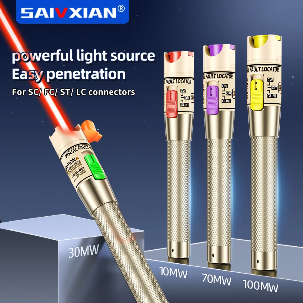 SAIVXIAN-localizador Visual de fallos, bolígrafo probador de Cable de fibra óptica de 10/30/60/100mW, interfaz SC/FC/ST de 2,5mm, herramienta de prueba de fibra óptica FTTH