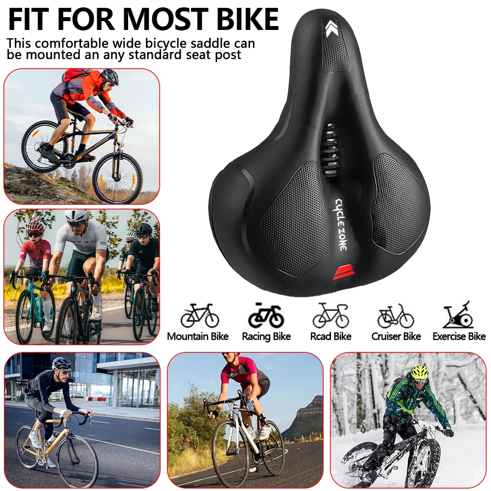 Oco respirável sela de bicicleta das mulheres dos homens mtb estrada sela absorção de choque confortável grande bunda assento aviso segurança