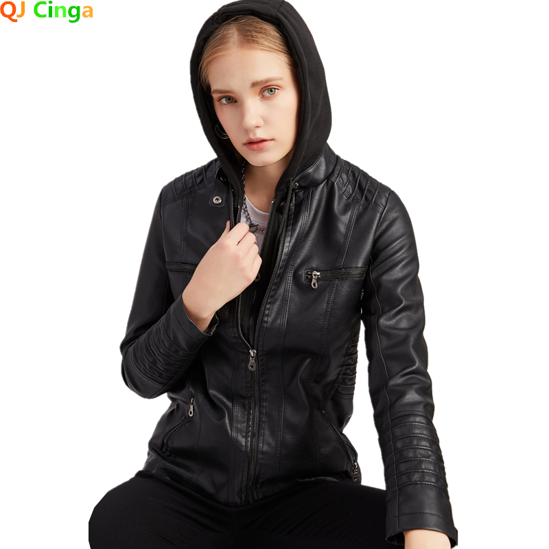 Mulheres Preto PU Jaqueta de Couro Falso, Casacos Motocicleta, Novo, Outono, XS-7XL