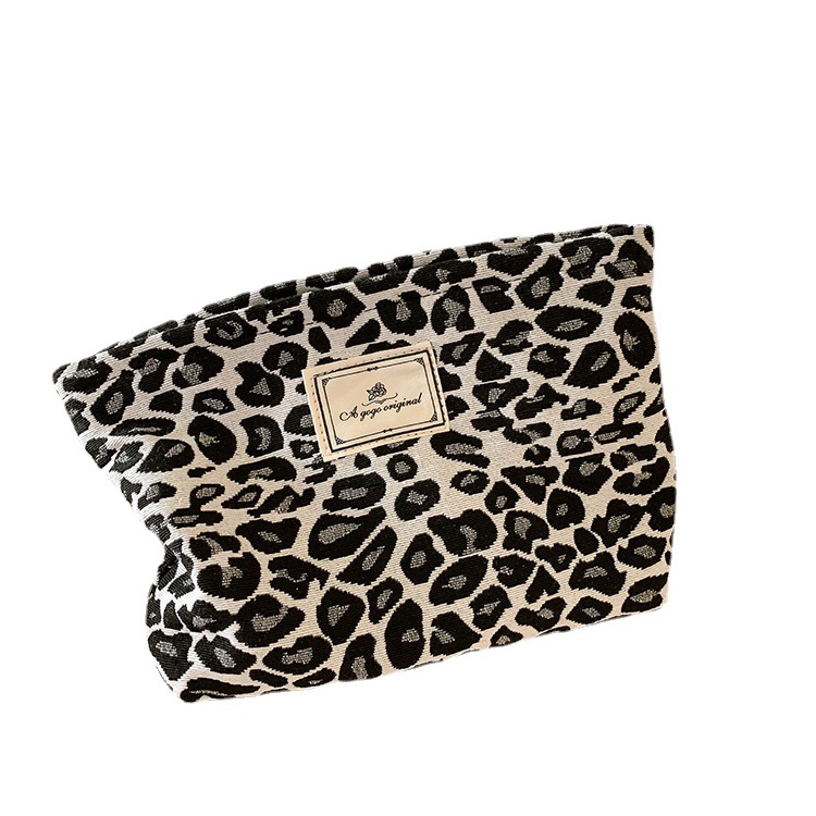 Bolsa de maquiagem clássica com estampa de leopardo, bolsa com zíper, grande capacidade, portátil, bolsa de higiene pessoal, bolsa de cosméticos para mulheres