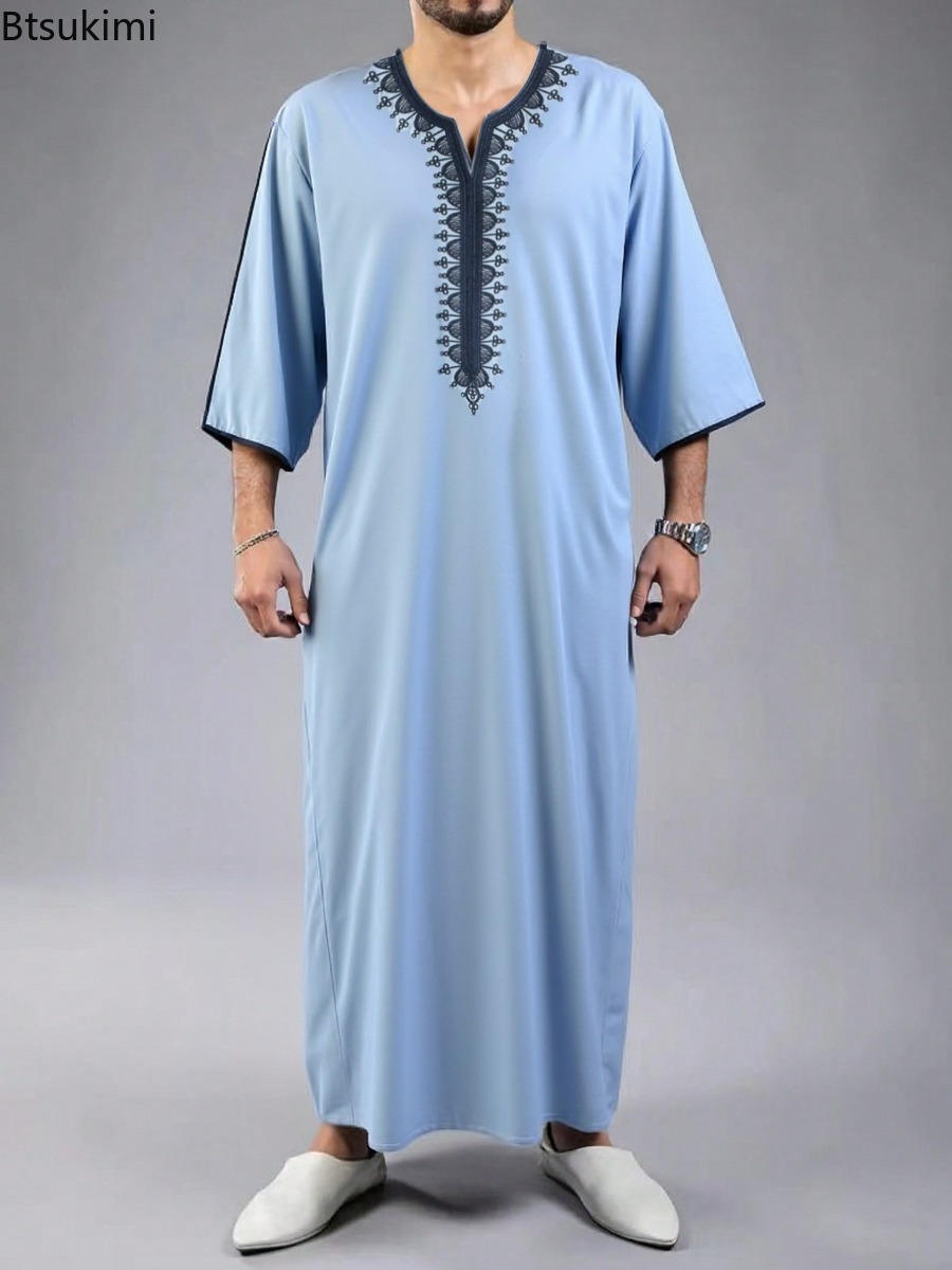 2025 roupas muçulmanas tradicionais masculinas eid oriente médio jubba thobe masculino thobe árabe muçulmano vestes com mangas curtas presente do marido