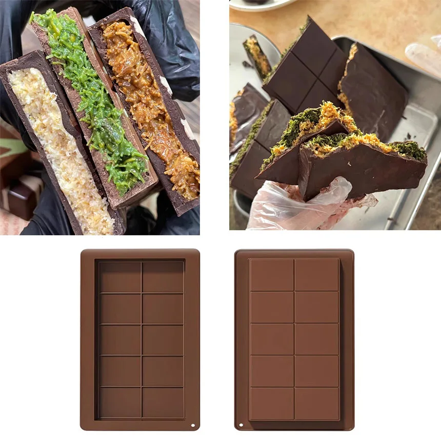 1 ชิ้น DIY ช็อกโกแลตทําด้วยมือแม่พิมพ์แม่พิมพ์ซิลิโคนดูไบช็อกโกแลตซิลิโคนแม่พิมพ์อุปกรณ์เบเกอรี่ Candy ทําเครื่องมือ 10 สี่เหลี่ยม Choco