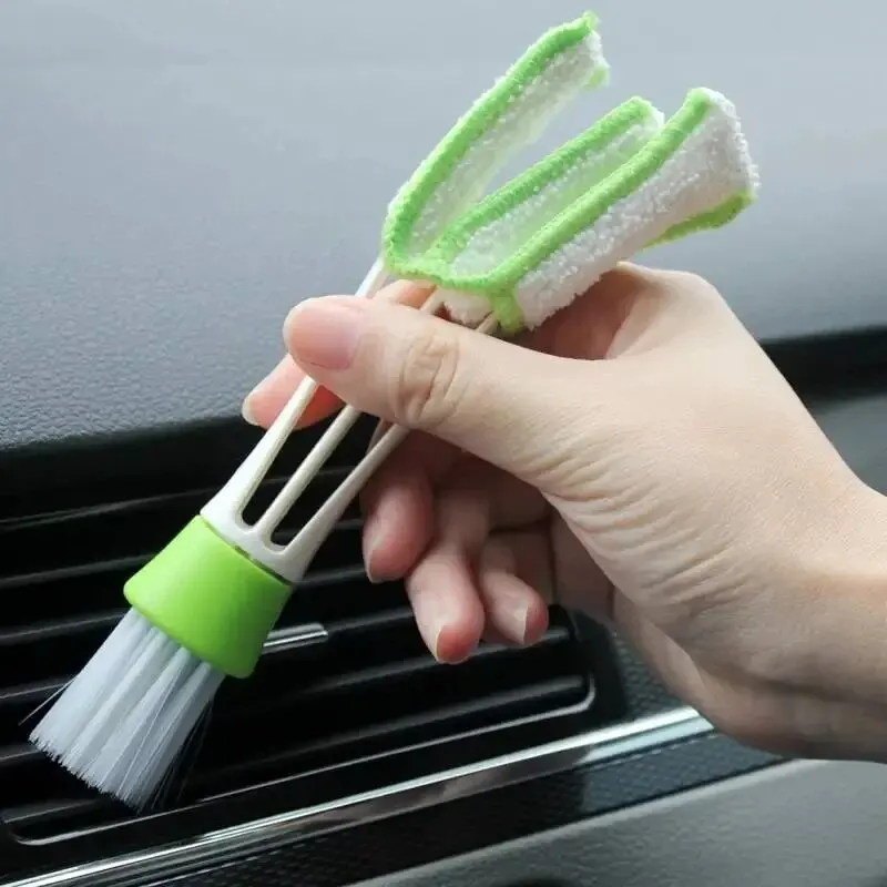 Multifunctionele auto-ontluchterreiniger Mini Double-end Micro Fiber Vent Duster Verwijderbare stoffen hoes Draagbare reinigingsborstel voor in de auto