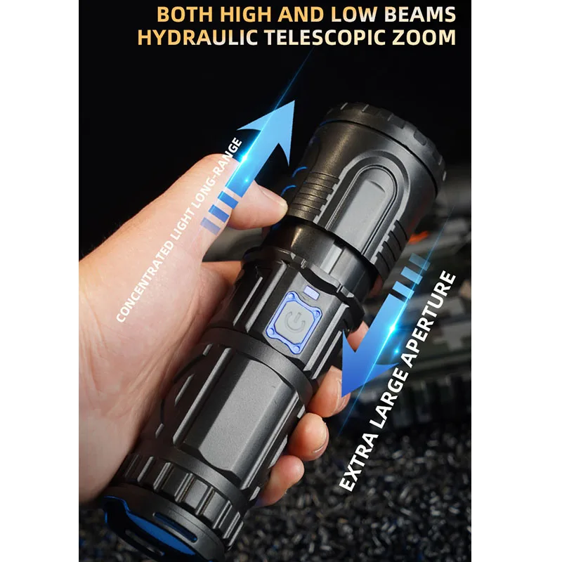USB wiederaufladbare Outdoor-Taschenlampe AG55 Laser Docht Langstreckenlampe Notfall Power Bank Funktion LED-Licht Bergsteigen Taschenlampe