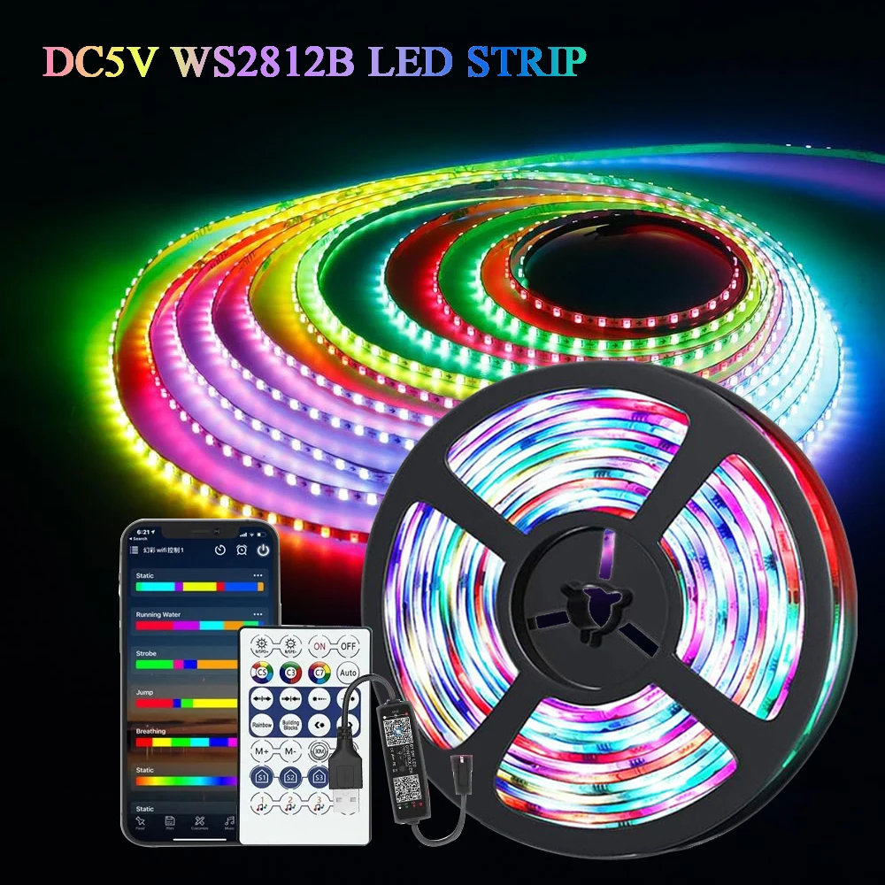 Tira de luces Led Usb Dc5V Rgbic Ws2812B, Color mágico, Control por aplicación Bluetooth, 1-30M, lámpara Led de cinta Flexible, diodo, retroiluminación de Tv