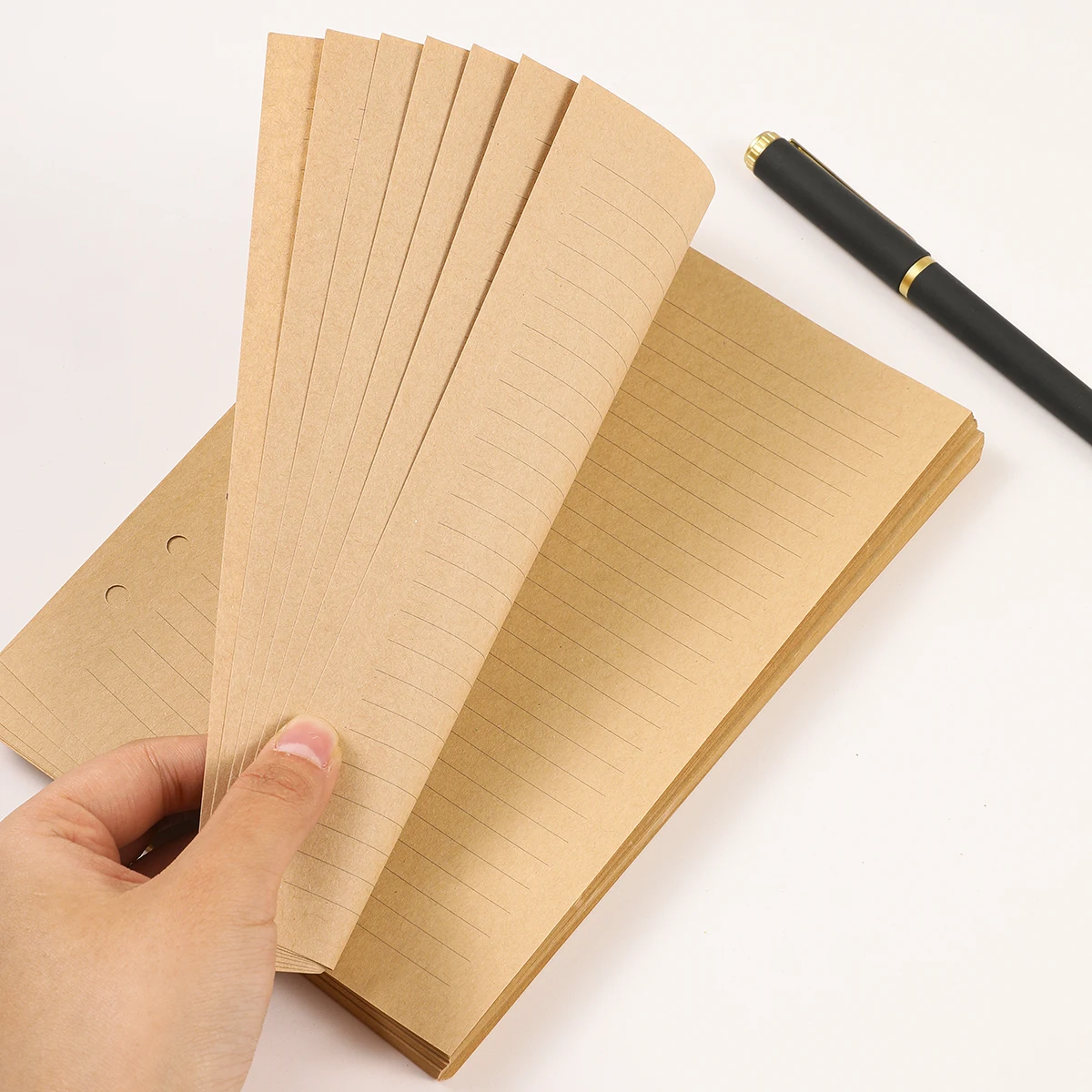 100 Sheets of A5 Six-Hole Loose-Leaf Paper, Kraft Paper Color Horizontal Lines, Notebook Loose-Leaf Book Planner, Binder Folder Replacement Core,