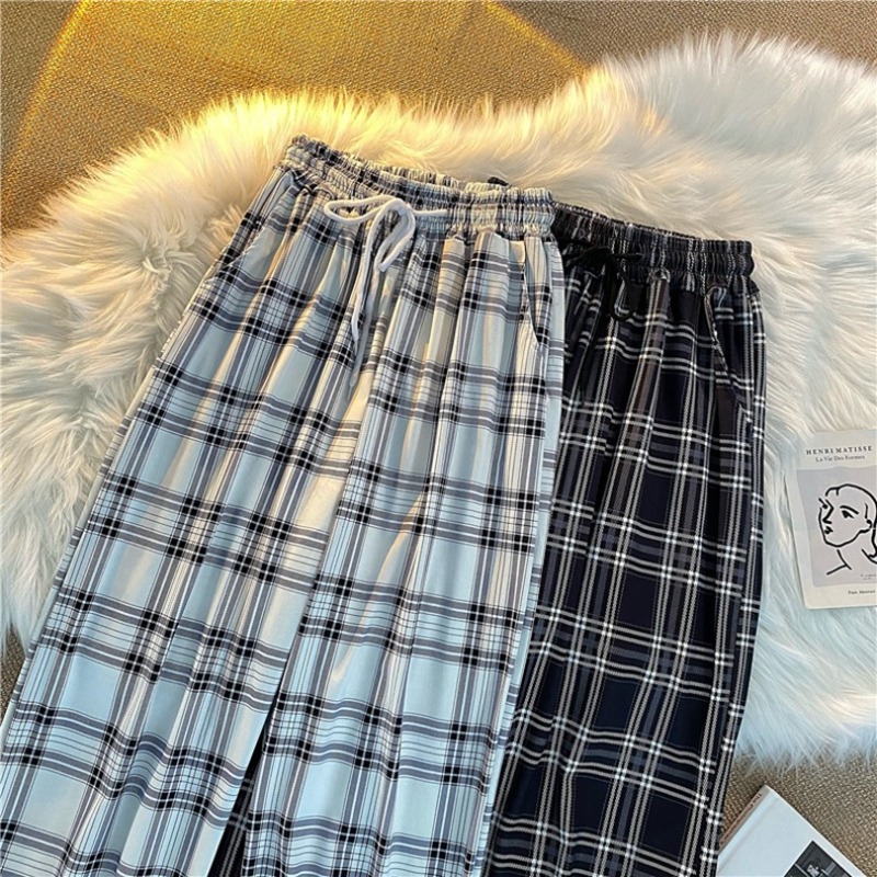 Pants Women New Bunch of Feet Fashion Loose Black Plaid Summer Harajuku Students Streetwear Harem Long Trousers Womens Chic