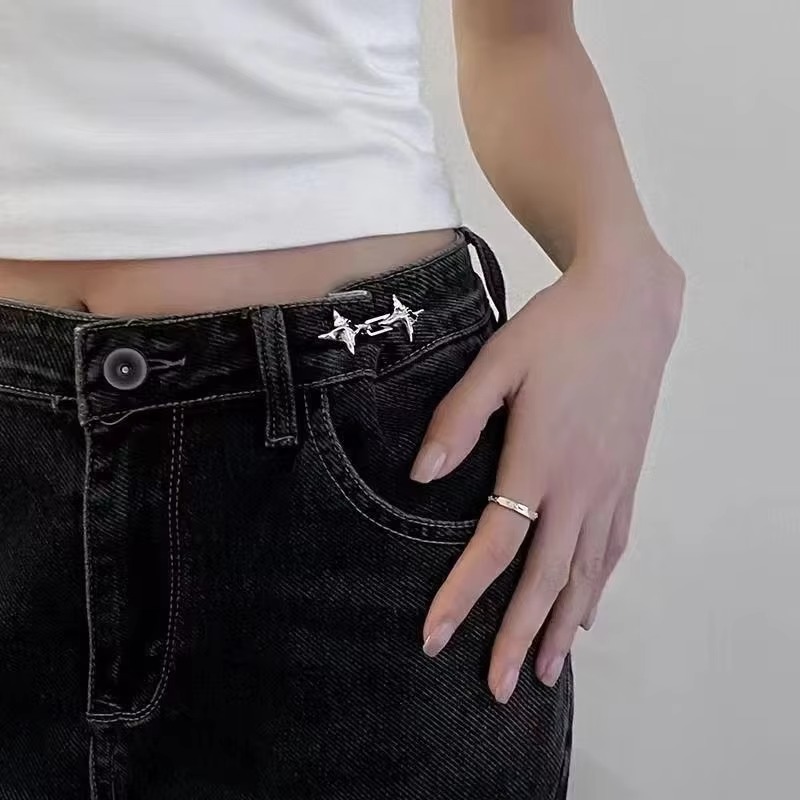 Temperamento Stella a quattro punte Strumento di serraggio della vita Jeans alla moda Fibbia in vita regolabile Fibbia in vita fissa