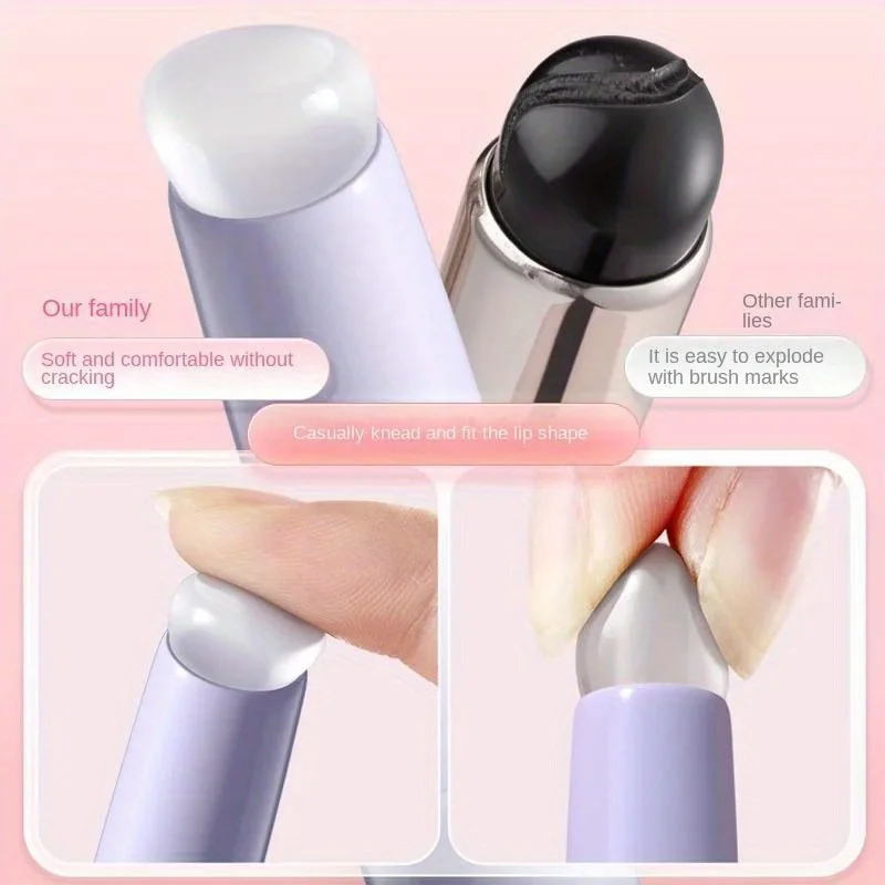 Pennello per labbra in silicone con manico in plastica ABS, applicatore portatile per rossetto e balsamo per labbra con cappuccio, miscelazione perfetta e copertura per sbavature