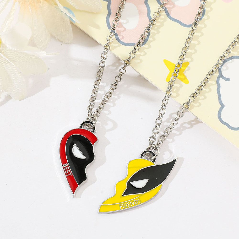 Collar de la película Marvel Deadpool & Wolverine, conjunto de mejores amigos, llavero con colgante a juego de corazón dividido para Fans, accesorios de regalo, 2 uds.