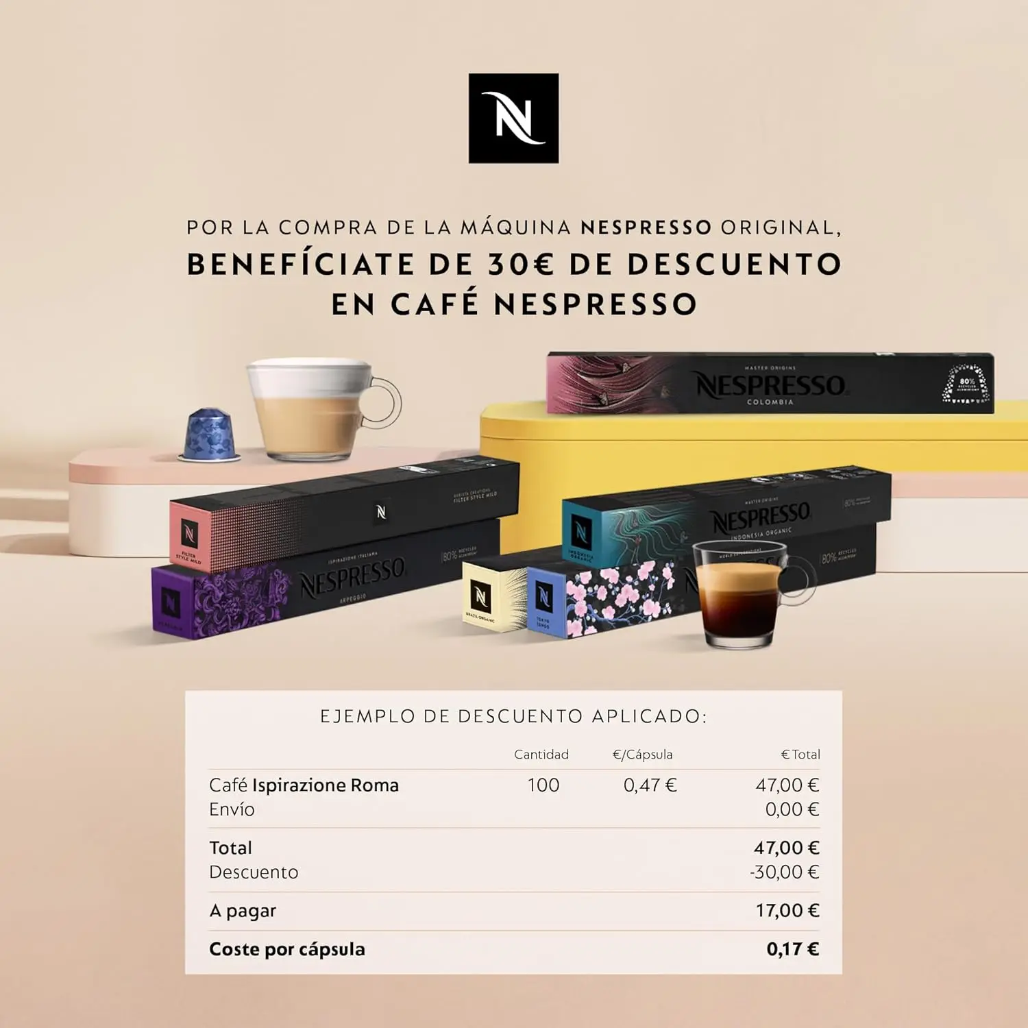 （Envío gratis）De'Longhi Inissia EN80.B - Cafetera monodosis de cápsulas Nespresso, 19 bares, apagado automático, color negro, Incluye pack de bienvenida con 7 cápsulas