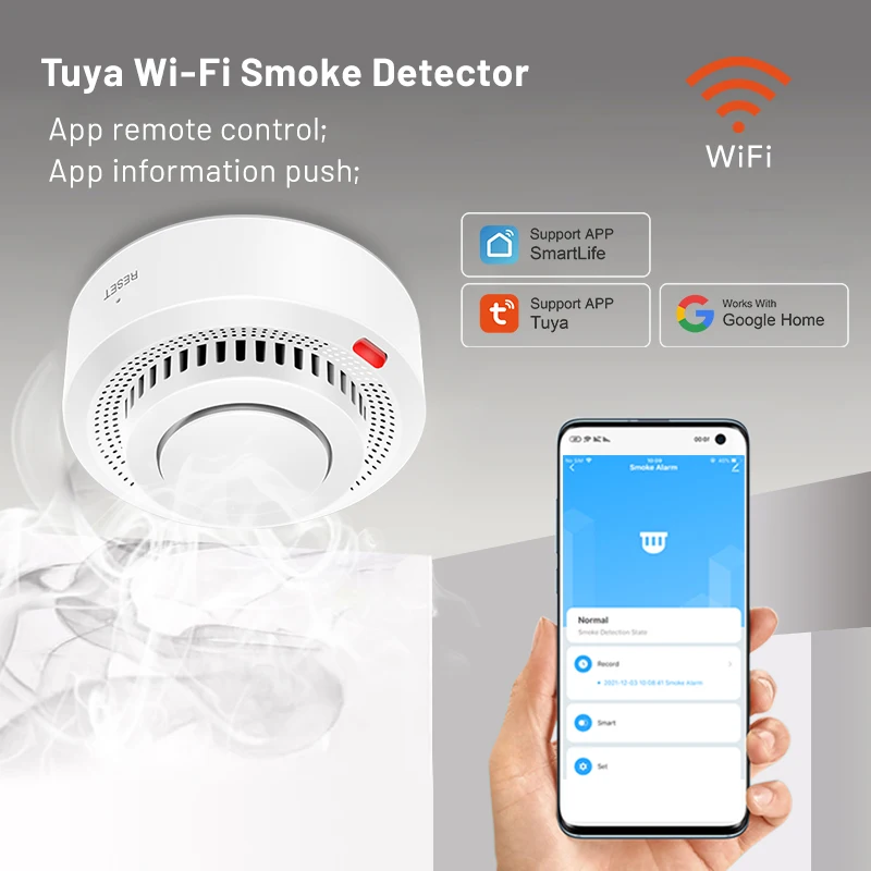 6er-Pack Tuya WiFi Smart Smoke Sensor Smartlife APP-Steuerung Rauchmelder 85dB On Site Alarm Unterstützt Alexa und Google Assistant