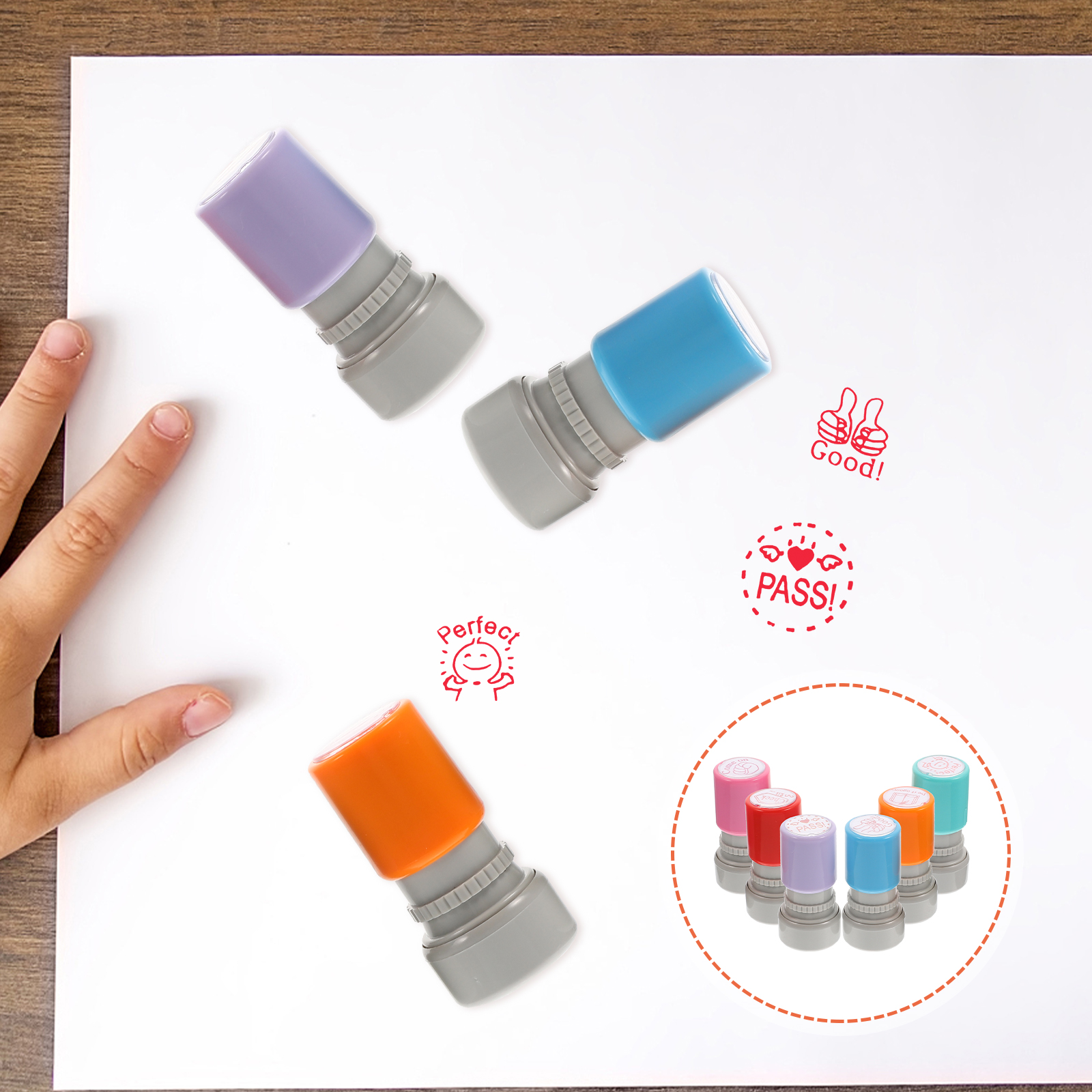 6 ชิ้นความคิดเห็นภาษาอังกฤษแสตมป์ครูการ์ตูนรางวัล Stampers ปลอดภัยเด็กการศึกษาโรงเรียนแบบพกพาสีสุ่ม