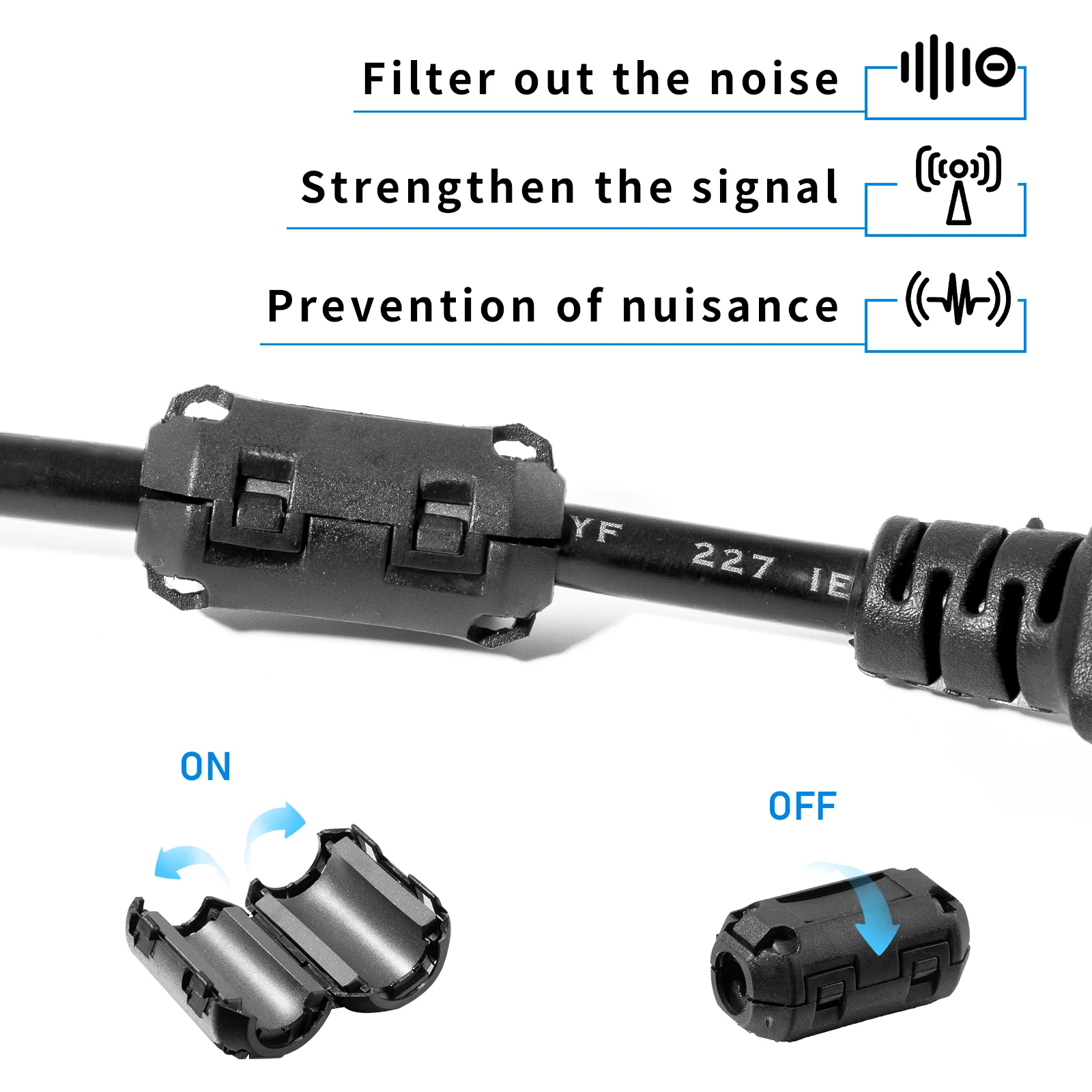15pcs Clip-On NOISE FILTER,Ferrite Core Choke แหวน RFI EMI NOISE Suppressor สายคลิป 3.5-13 มม.