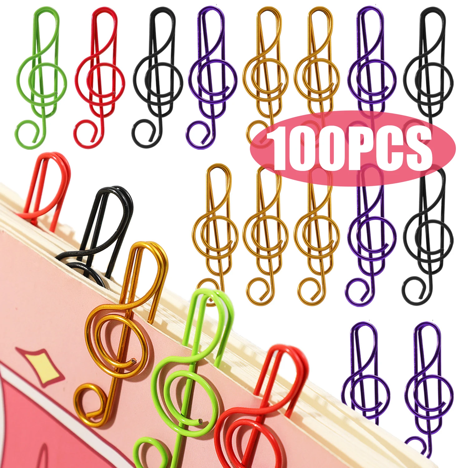 Metal Memo Note Paper Clips Creative Colored Music Bookmark Clip Paperclips For Photo Magazine Books Paper Marking Clamps