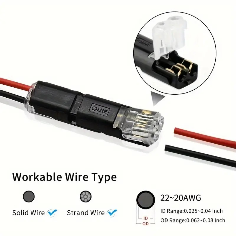 10/20/30/40/50Pcs Pluggable LED Wire Connectors, 2 Pin 2 Way Universal Compact Wire Terminals, No Wire-Stripping Required