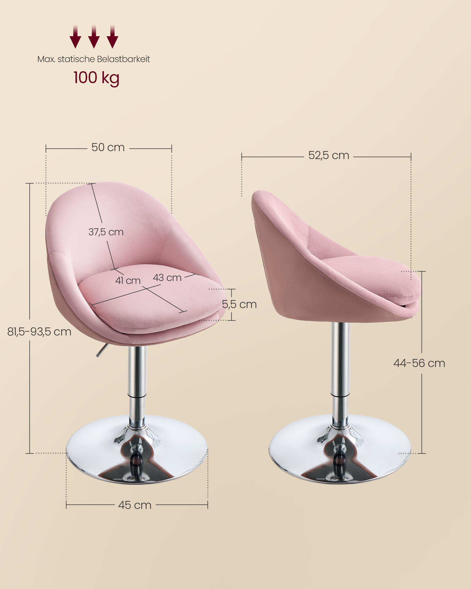 Vasagle Stoel Verstelbare Barkruk, Make-Up Stoel, Bureaustoel, Draaibare Barkruk