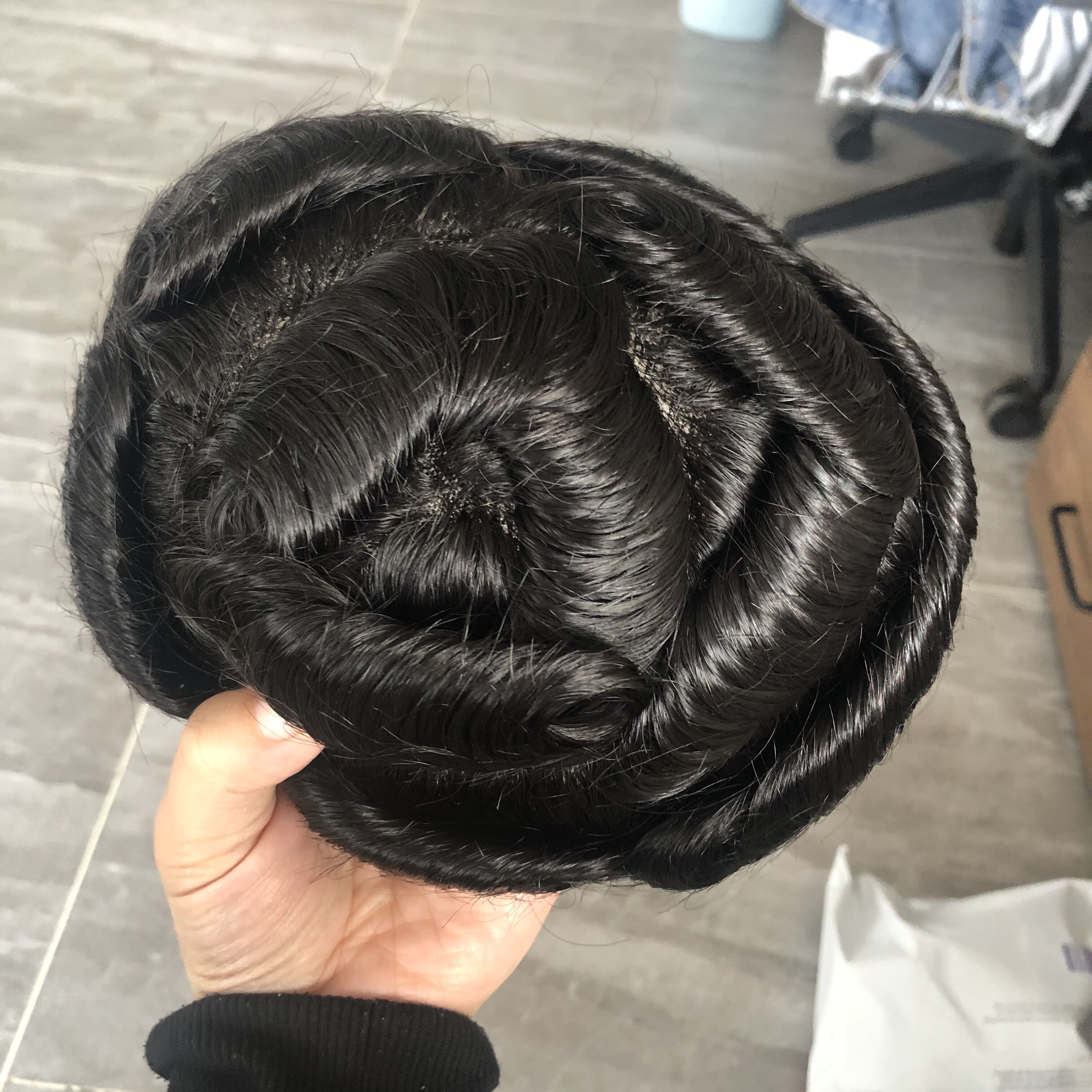 Năm 100% Nam Tóc Toupee Phong Cách Tự Nhiên Dây Cột Tóc Phản Lực Đen Siêu Mỏng Full Đế Pu Bền Nam Remy Tóc bộ Tóc Giả Thay Thế