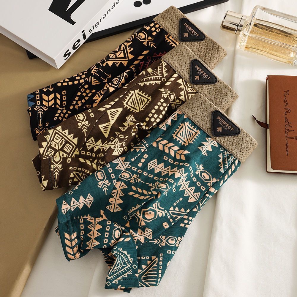 Boxer de Style ethnique rétro pour hommes, slip confortable, sous-vêtements élastiques imprimés Vintage, Lingerie, short taille moyenne